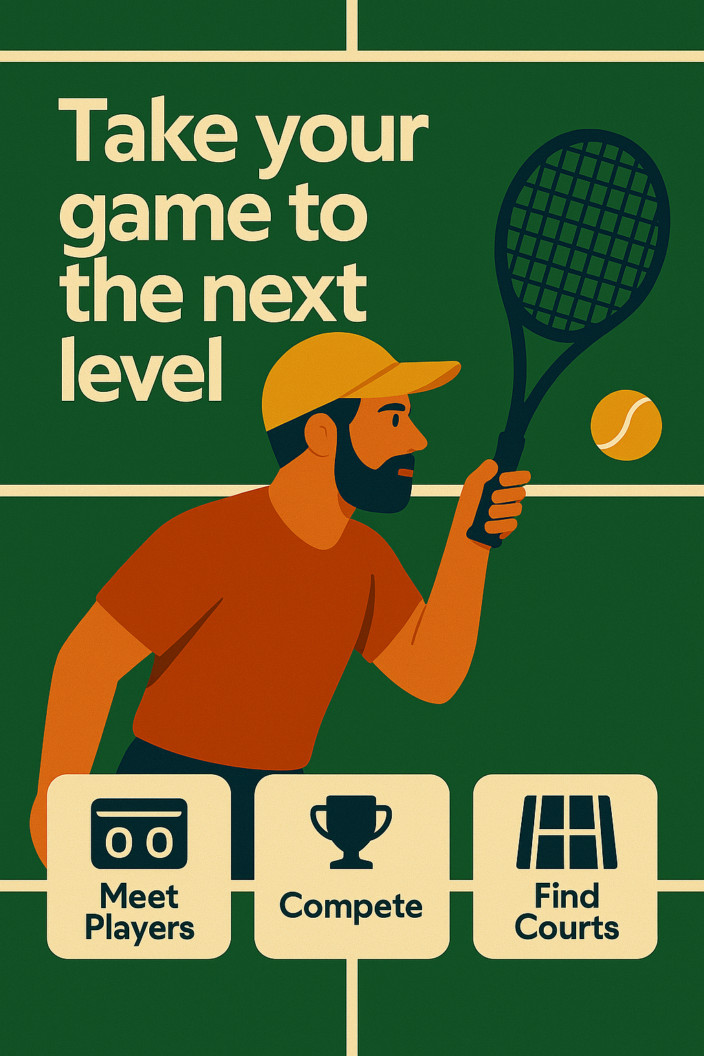 Tennis player with racket and ball on court